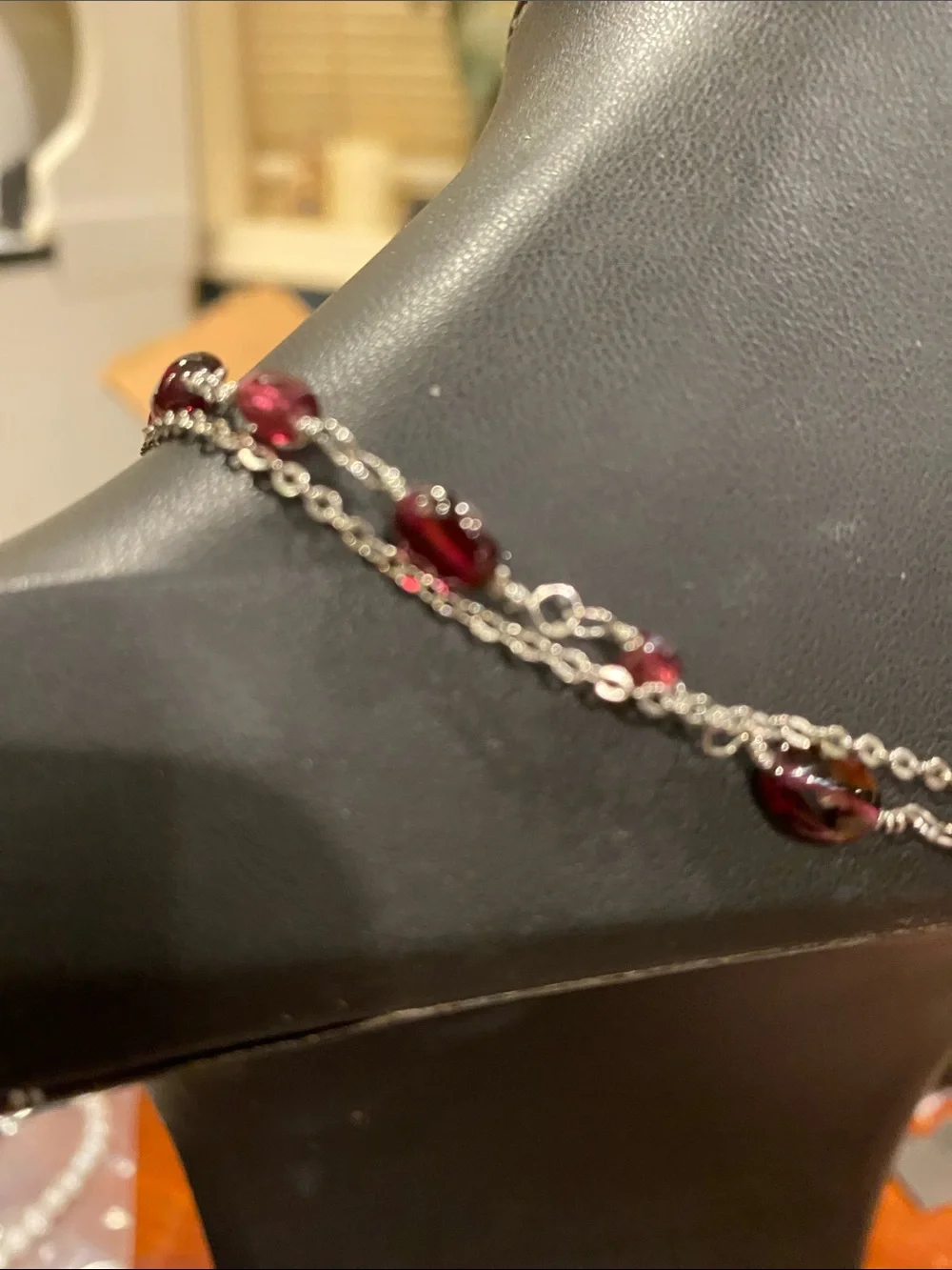 Multi-Strand Authentic (Garnet ) Red Beaded Pendant Necklace - Women Jewelry